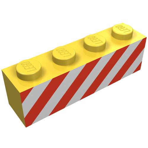 3010p15 - Brick 1 x 4 with Red and White Danger Stripes Pattern